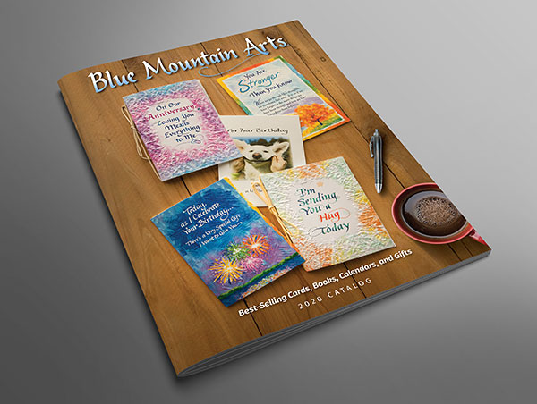 Catalog design showing front cover for Blue Mountain Arts