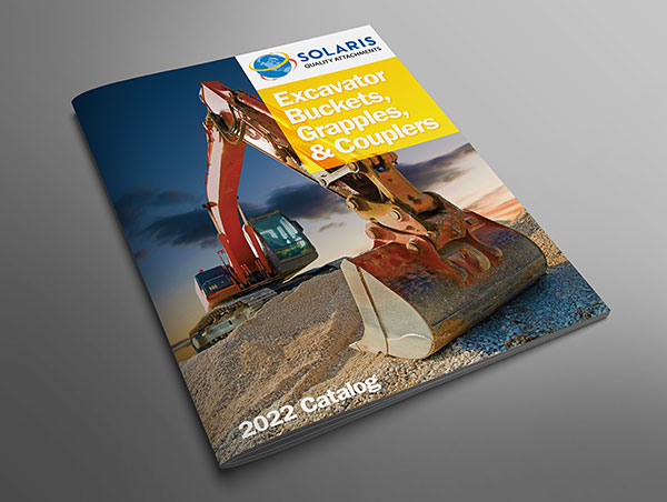 Catalog design showing front cover for Solaris Attachments